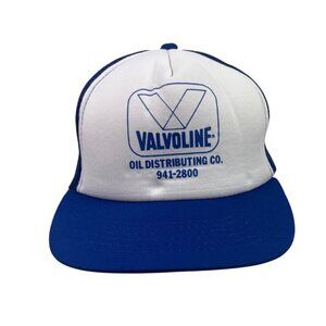 Vintage White & Blue Valvoline Mesh Snapback Trucker Hat Cap Adjustable
